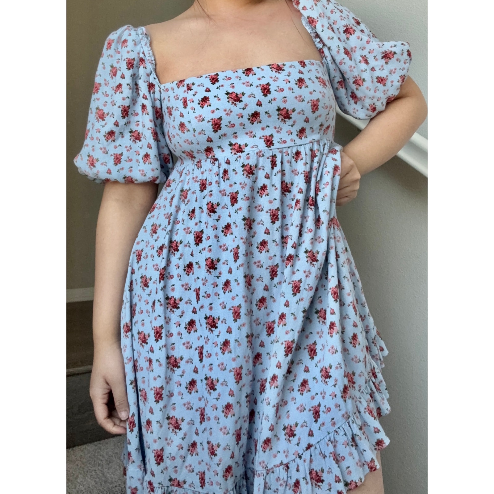 Reformation Bristol Blue Floral Puff Sleeve Smocked Mini Dress Petunia Sz Small